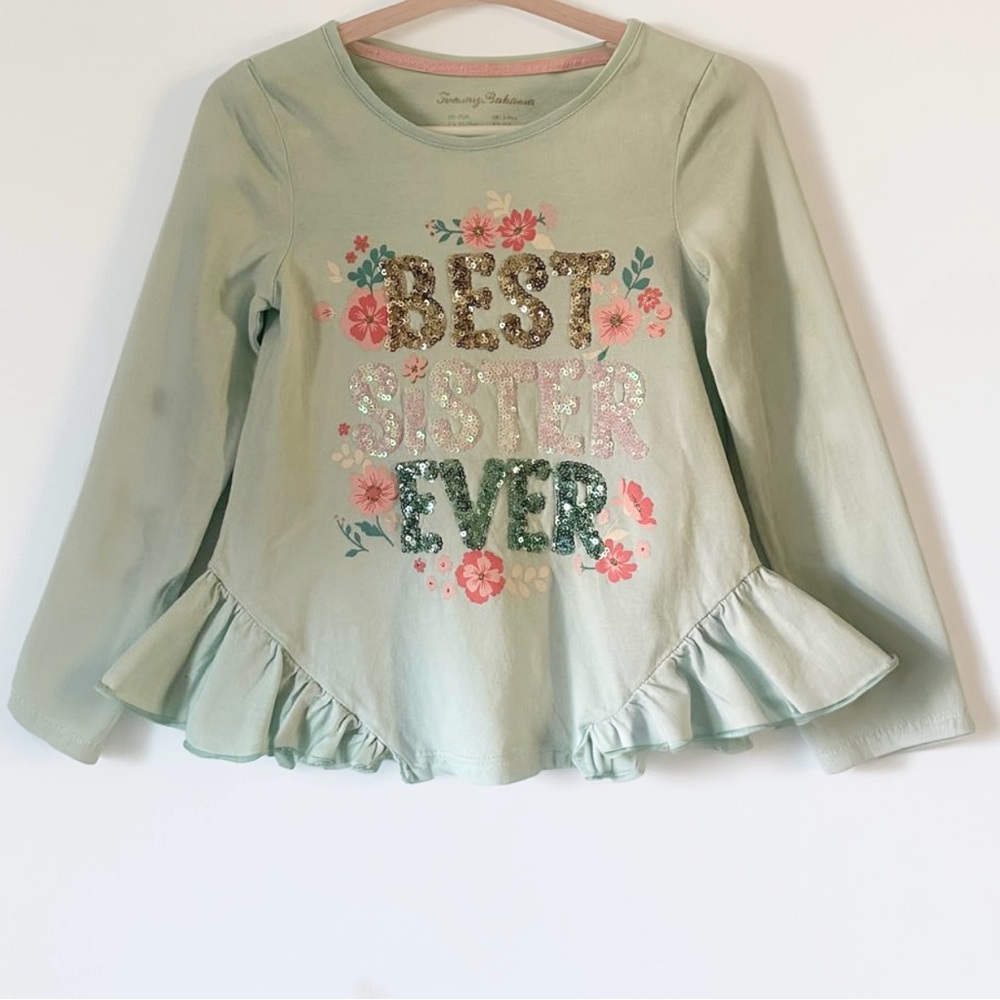 Tommy Bahama “Best Sister Ever” Green Long-Sleeve Shirt Sequins Size 3T